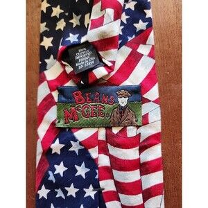 Beans Mcgee Mens Neck Tie All Graphic American Flag 100% Cotton Red White Blue